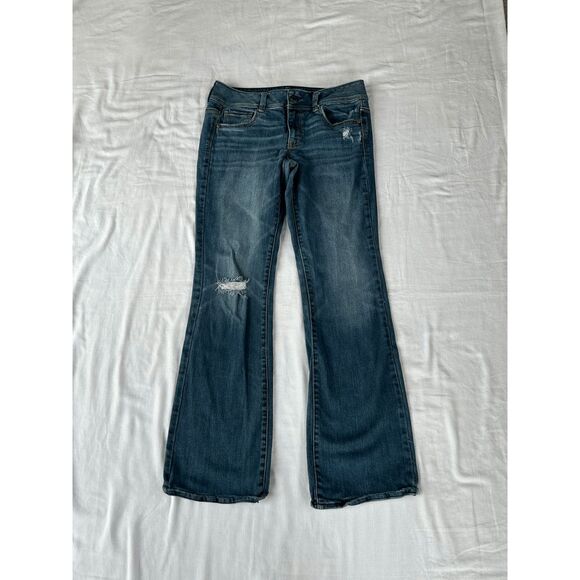 Women's American Eagle Stretch Bootcut, Ripped Jeans, Size 8, Medium Wash, - Picture 1 of 8